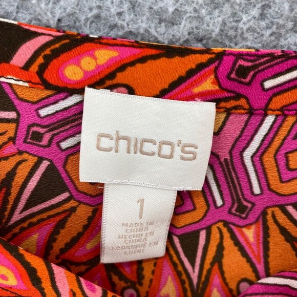 Chicos Top Womens 1 US Medium Orange Pink Zanzibar One Shoulder Side Tie Blouse* - Picture 5 of 10